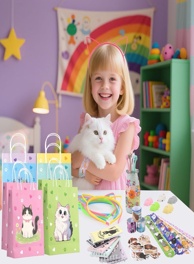 Coosilion Cat Party Favors, Cute 132 Pcs Cat Themed Birthday Party Decorations with Goodie Bags Stuffer Pencil Headband Mini Notebook Slap Bracelet Squishy Toy Stickers for Girls, Valentines Day Gifts for Kids - Image 2